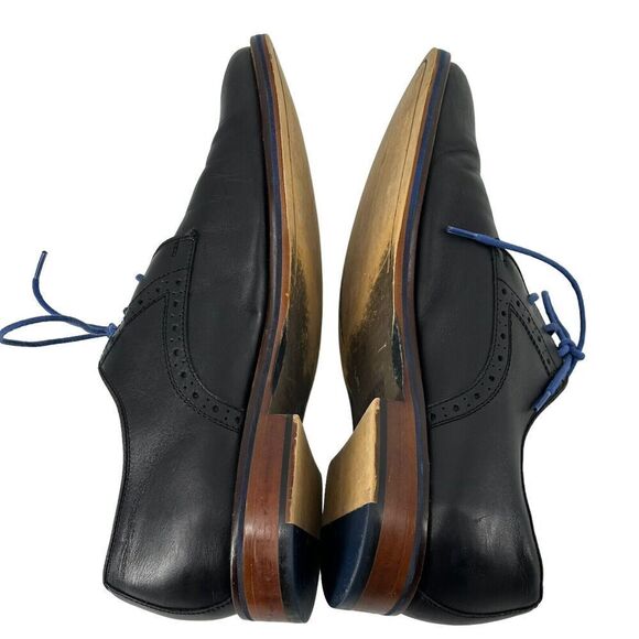 Johnston Murphy Oxford Shoes Conrad Plain Toe Black Leather Blue Detail Men 10.5 - Picture 11 of 14